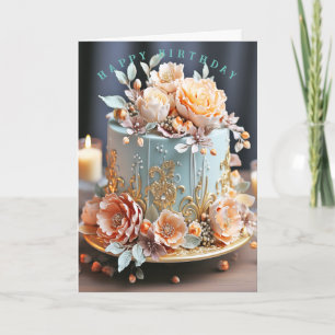 Tarjeta Feliz Cumpleaños Flores Rosadas Bonitas en Torta A