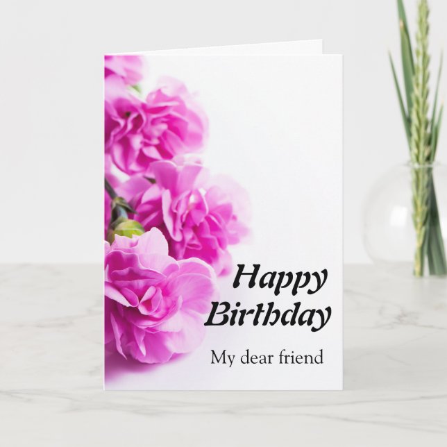 Tarjeta Feliz cumpleaños Flores rosas sobre fondo blanco (Anverso)