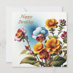 Tarjeta Feliz Cumpleaños Flores Tropicales Coloridas
