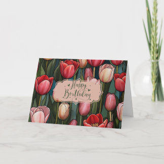 Tarjeta Feliz Cumpleaños Flores Tulipán