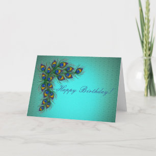 Tarjeta ¡Feliz cumpleaños! - fondo de plumas de pavo real