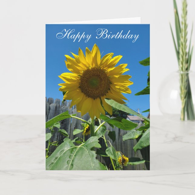 Tarjeta Feliz cumpleaños, foto de girasol (Anverso)