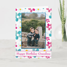 Tarjeta Feliz cumpleaños foto de la abuela fondo floral