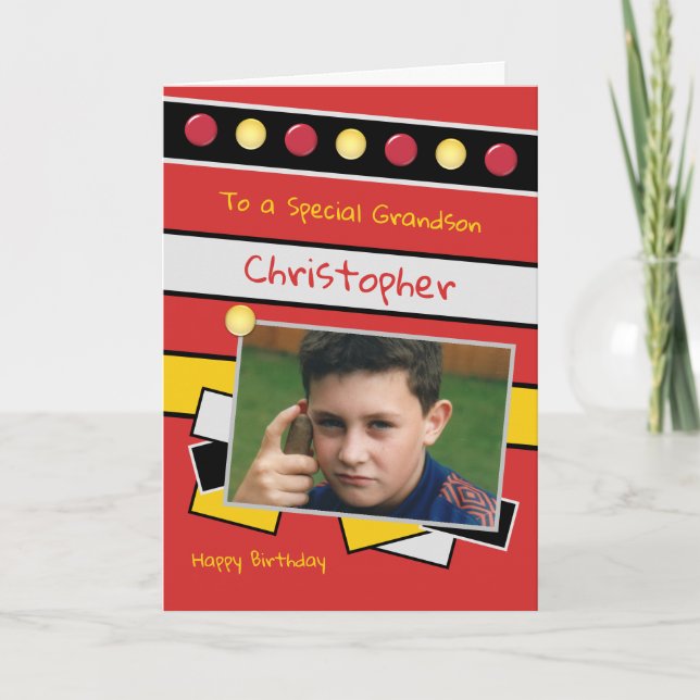 Tarjeta Feliz cumpleaños foto en rojo y negro (Anverso)