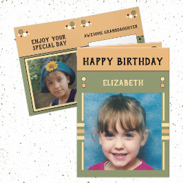 Tarjeta Feliz cumpleaños foto verde del nombre de la nieta