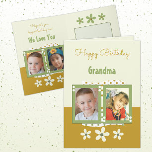 Tarjeta Feliz cumpleaños fotos de la abuela verde y oro