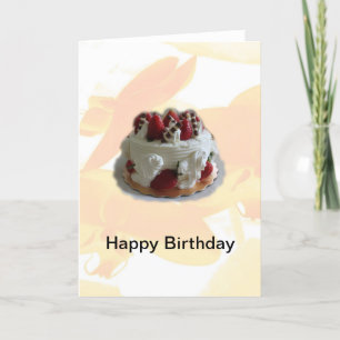 Tarjeta feliz cumpleaños fresa, pastel de chocolate