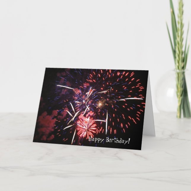 Tarjeta Feliz cumpleaños, fuegos artificiales (Anverso)