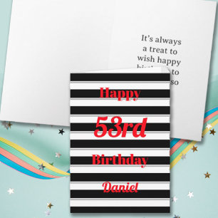 Tarjeta Feliz Cumpleaños Fun Pop Bold Black Stripes Typo