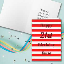 Tarjeta Feliz Cumpleaños Fun Pop Bold Red Stripes Typo