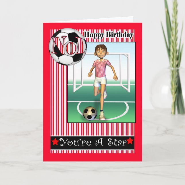Tarjeta Feliz cumpleaños, fútbol no1, fútbol (Anverso)