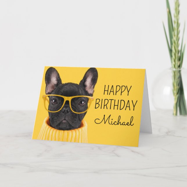 Tarjeta Feliz Cumpleaños | Gafas de sol de Bulldog Francés (Anverso)