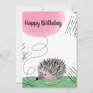 Tarjeta Feliz Cumpleaños Garabato de Erizo Acuarela