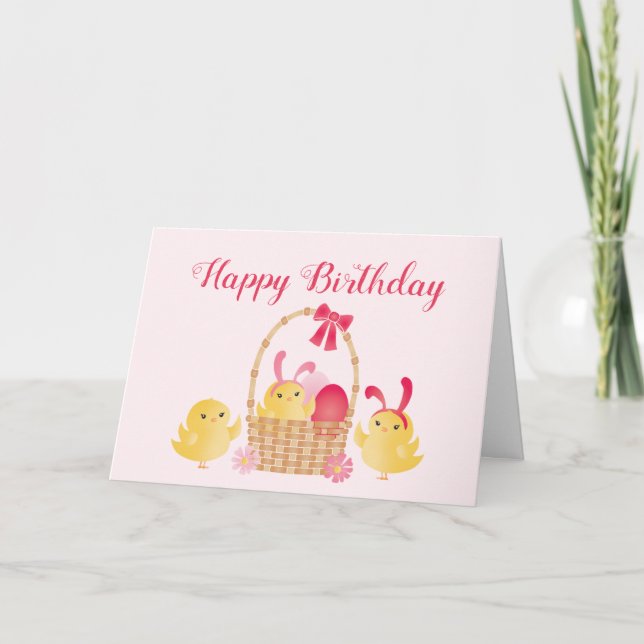 Tarjeta Feliz cumpleaños garrapatas conejitas orejas rosad (Anverso)