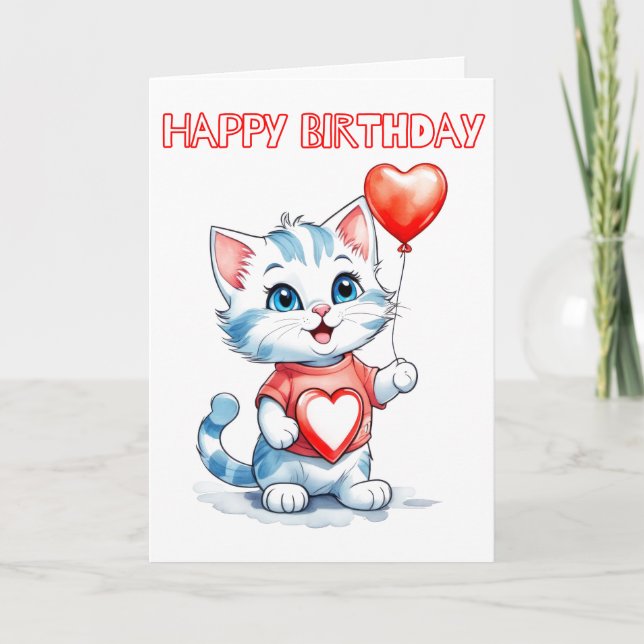 Tarjeta Feliz Cumpleaños Gatito Adorable (Anverso)