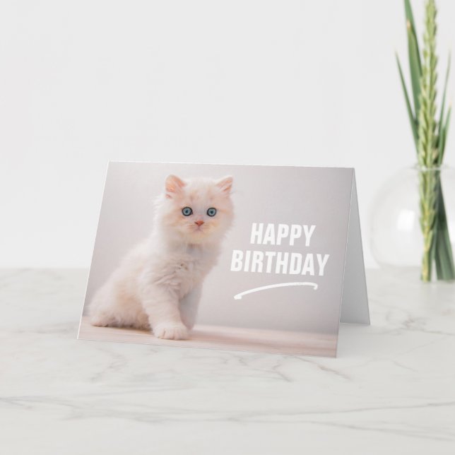 Tarjeta Feliz Cumpleaños | Gatito de Ojos Azules (Anverso)