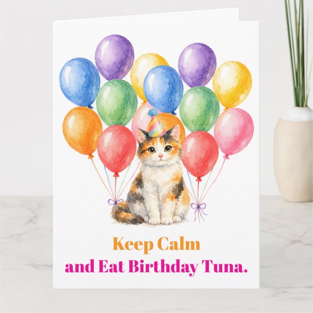 Tarjeta Feliz Cumpleaños Gato Calico Mascota (Anverso)