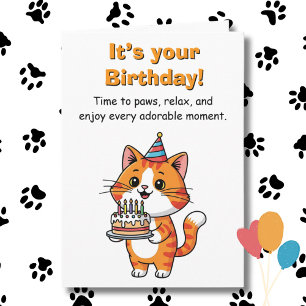 Tarjeta Feliz Cumpleaños Gato Divertido y Lindo y Colori