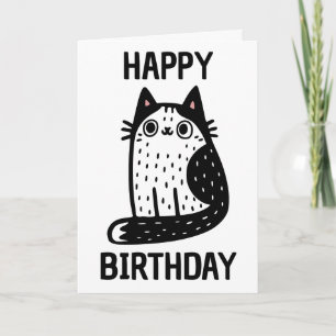 Tarjeta Feliz Cumpleaños Gato Negro Y Blanco