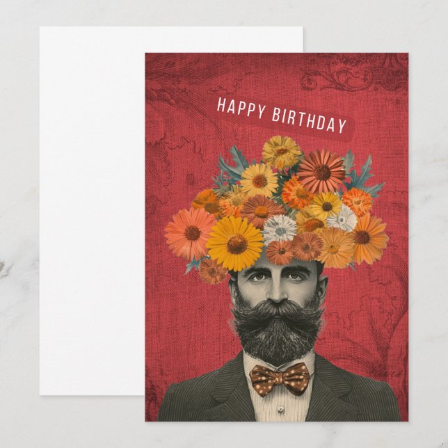 Tarjeta Feliz cumpleaños Gent de flor surrealista (Anverso / Reverso)