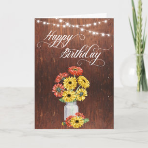 Tarjeta Feliz Cumpleaños Gerbera Daisy Jarrón Rústico