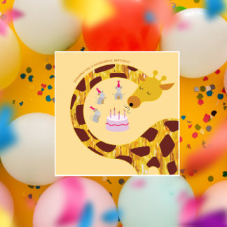 Tarjeta Feliz cumpleaños - Giraffe y amigos