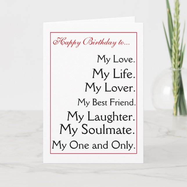 Tarjeta Feliz cumpleaños girlfriend.boyfriend, esposa, (Anverso)
