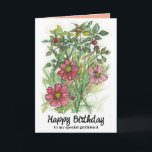 Tarjeta Feliz cumpleaños Girlfriend Cosmos Pink Wildflower<br><div class="desc">Felices saludos de cumpleaños a una novia especial que presenta un ramo de flores de cosmos rosadas y otras flores silvestres dibujadas a mano con tinta negra y acuarela. En el interior hay una sombra de coordinación de melón naranja y texto que se puede editar para adaptarlo a sus necesidades....</div>