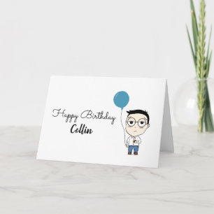Tarjeta Feliz Cumpleaños Glasses Personalizado Cute Azul