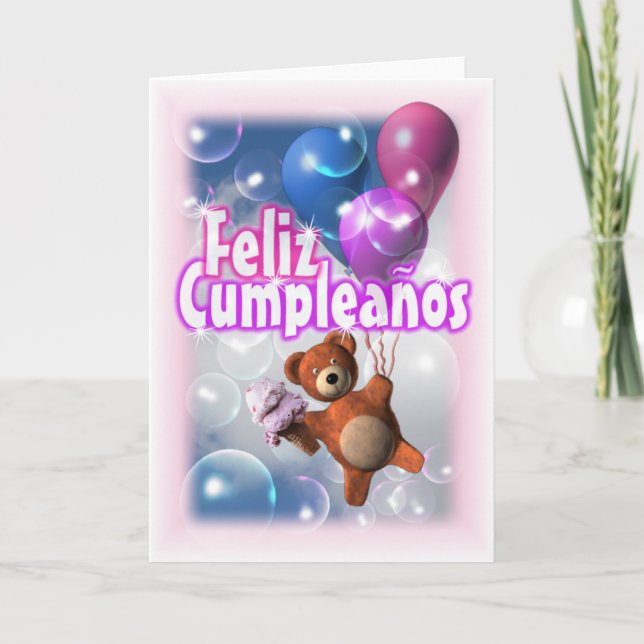 Tarjeta Feliz cumpleaños, globo de oso Teddy (Anverso)