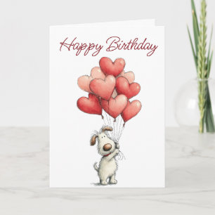 Tarjeta Feliz Cumpleaños Globos de Perro Lindo