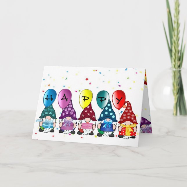 Tarjeta Feliz cumpleaños Gnomes (Anverso)