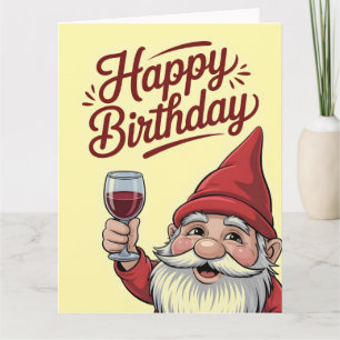Tarjeta "Feliz Cumpleaños" Gnomo Brindando con Vino
