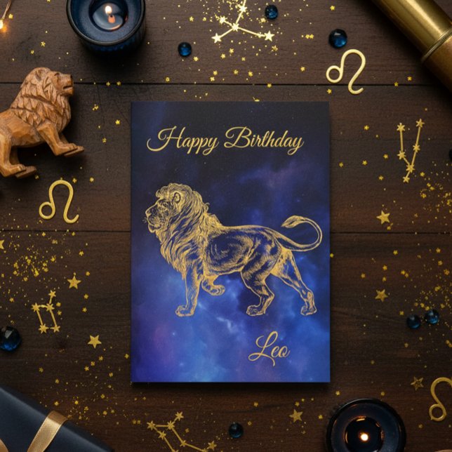 Tarjeta Feliz cumpleaños Gold Leo Zodiac Horoscope Nebulos (Subido por el creador)