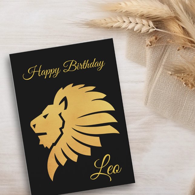 Tarjeta Feliz cumpleaños Gold Leo Zodiac Horoscope Negro (Subido por el creador)