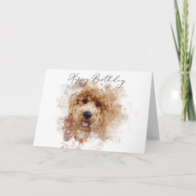 Tarjeta Feliz Cumpleaños Golden Doodle Cavapoo (Anverso)