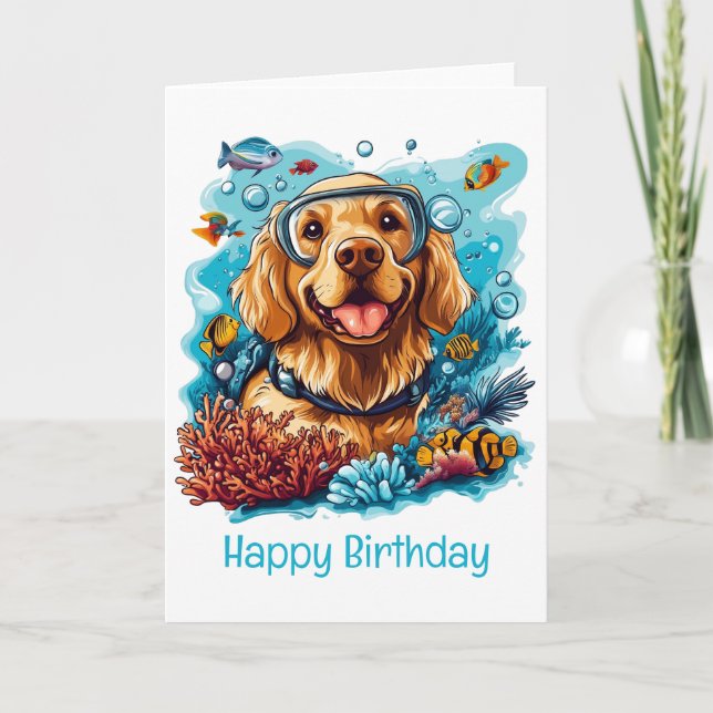 Tarjeta Feliz cumpleaños, Golden Retriever Dog Snorkeling (Anverso)