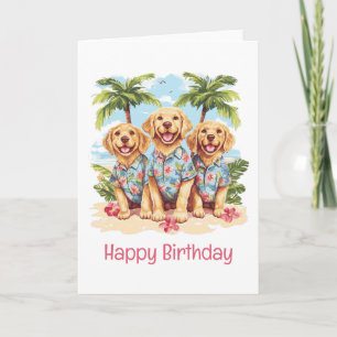 Tarjeta Feliz cumpleaños, Golden Retriever dogs Hawaiian