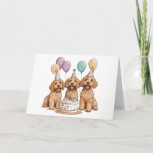 Tarjeta Feliz cumpleaños Goldendoodle Dogs Pastel de cumpl