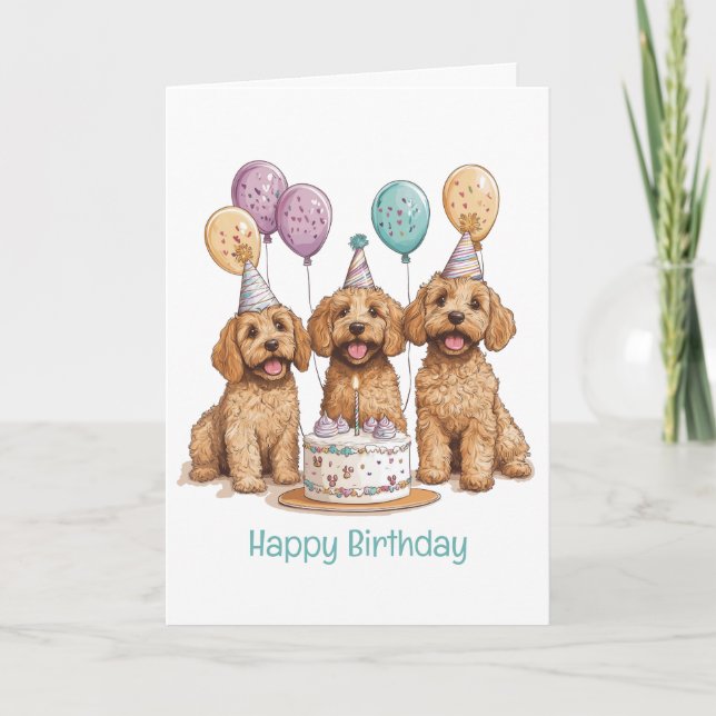 Tarjeta Feliz cumpleaños Goldendoodle Dogs Pastel de cumpl (Anverso)