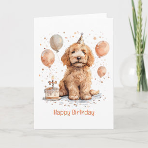 Tarjeta Feliz cumpleaños Goldendoodle Perro Pastel de cump