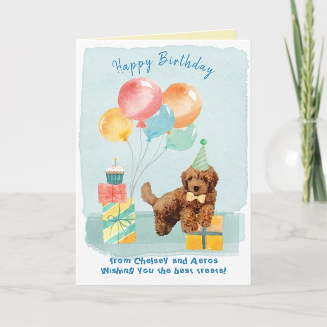 Tarjeta Feliz cumpleaños Goldendoodle Puppy cumpleaños (Anverso)