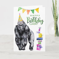 Feliz cumpleaños Gorilla Watercolor