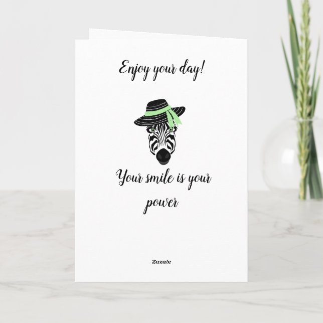 Tarjeta Feliz cumpleaños gorra cebra blanca y negra (Reverso)
