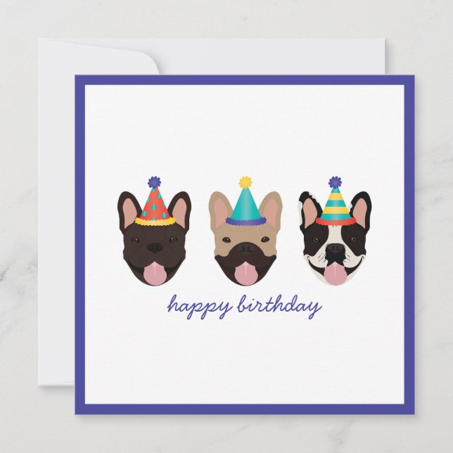 Tarjeta Feliz cumpleaños, Gorras Fiestas de Bulldog francé (Anverso)