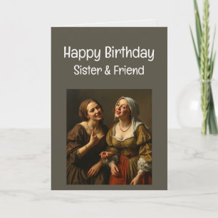 Tarjeta Feliz cumpleaños, graciosa hermana y amiga