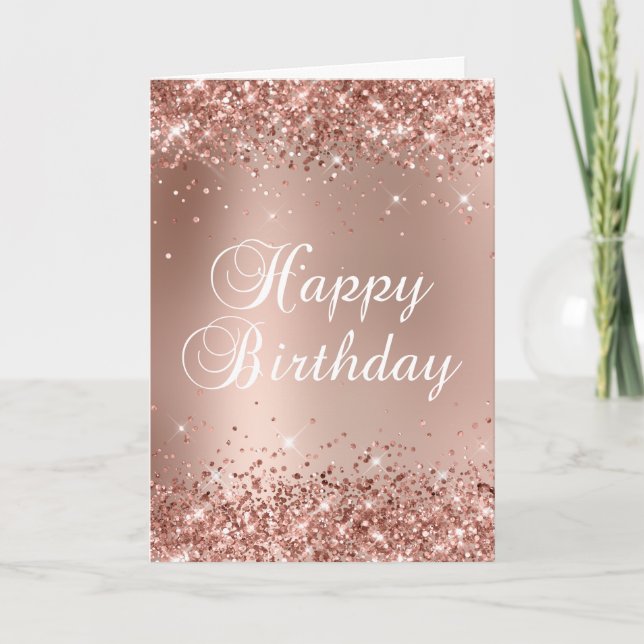 Tarjeta Feliz Cumpleaños Gradiente Glam Rosa Dorado Brilla (Anverso)