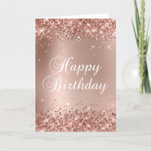 Tarjeta Feliz Cumpleaños Gradiente Glam Rosa Dorado Brilla