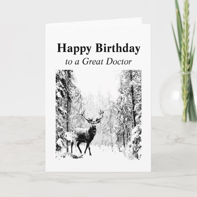 Tarjeta Feliz cumpleaños, gran Médica Vintage Stag, ciervo (Anverso)