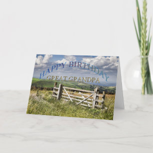 Tarjeta Feliz cumpleaños, gran paisaje de abuelo con puert